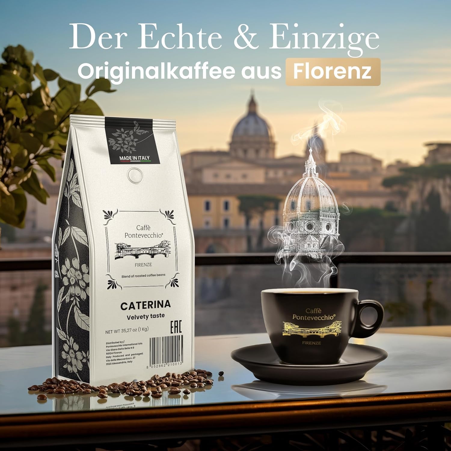 Kaffeebohnen 1kg – Ganze Kaffeebohnen Arabica Robusta – Coffee Beans mit Frucht- und Blütenaromen – Weich und Ausgewogen – Für Espresso Moka Vollautomat – CAFFÈ PONTEVECCHIO FIRENZE