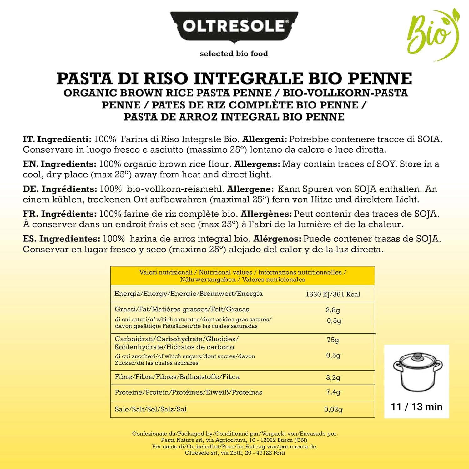 - Paste di Riso Integrale Biologica Italiana Gluten Free, Formato Penne - pasta sin gluten, harina de arroz integral 100% ecológica, rica en fibra, vegana, paquete de 3 paquetes de 350 g