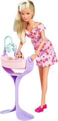 Simba 105733680 Steffi Love Doll Hello Baby (29 cm) - Păpușă însărcinată cu burtică în creștere, păpușă bebeluș și accesorii - Jucărie pentru copii, fete și băieți de la 3 ani