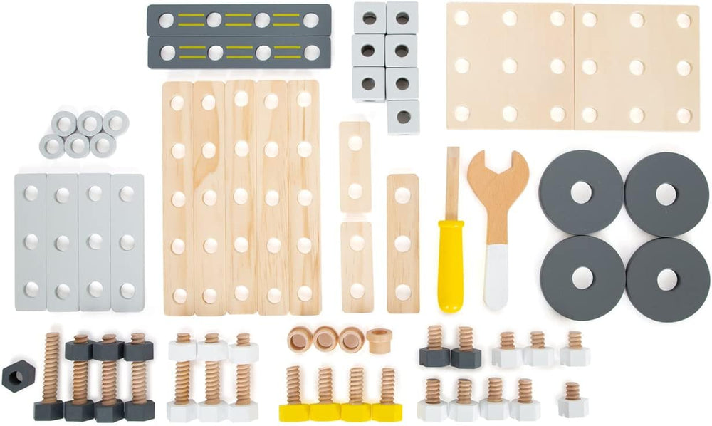 Small Foot Konstruktionsset Miniwob aus Holz, kreativer Bausatz mit Werkzeuge und Zubehör, ab 3 Jahren, 11810, Gris Amarillo
