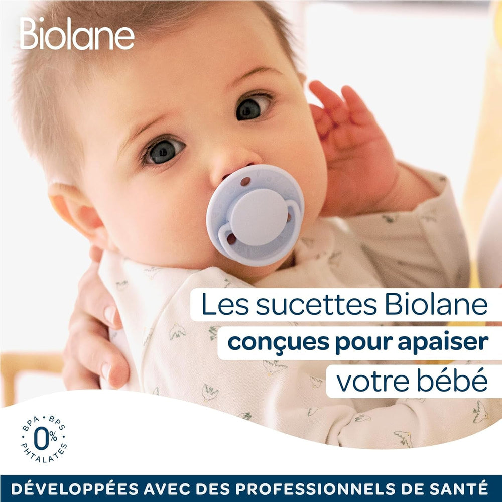 BIOLANE - Tetină rotundă - Suzetă extra subțire - 6+ luni - Verde bicolor - Tetină din cauciuc natural - Pentru dezvoltare orală - Moale și confortabilă