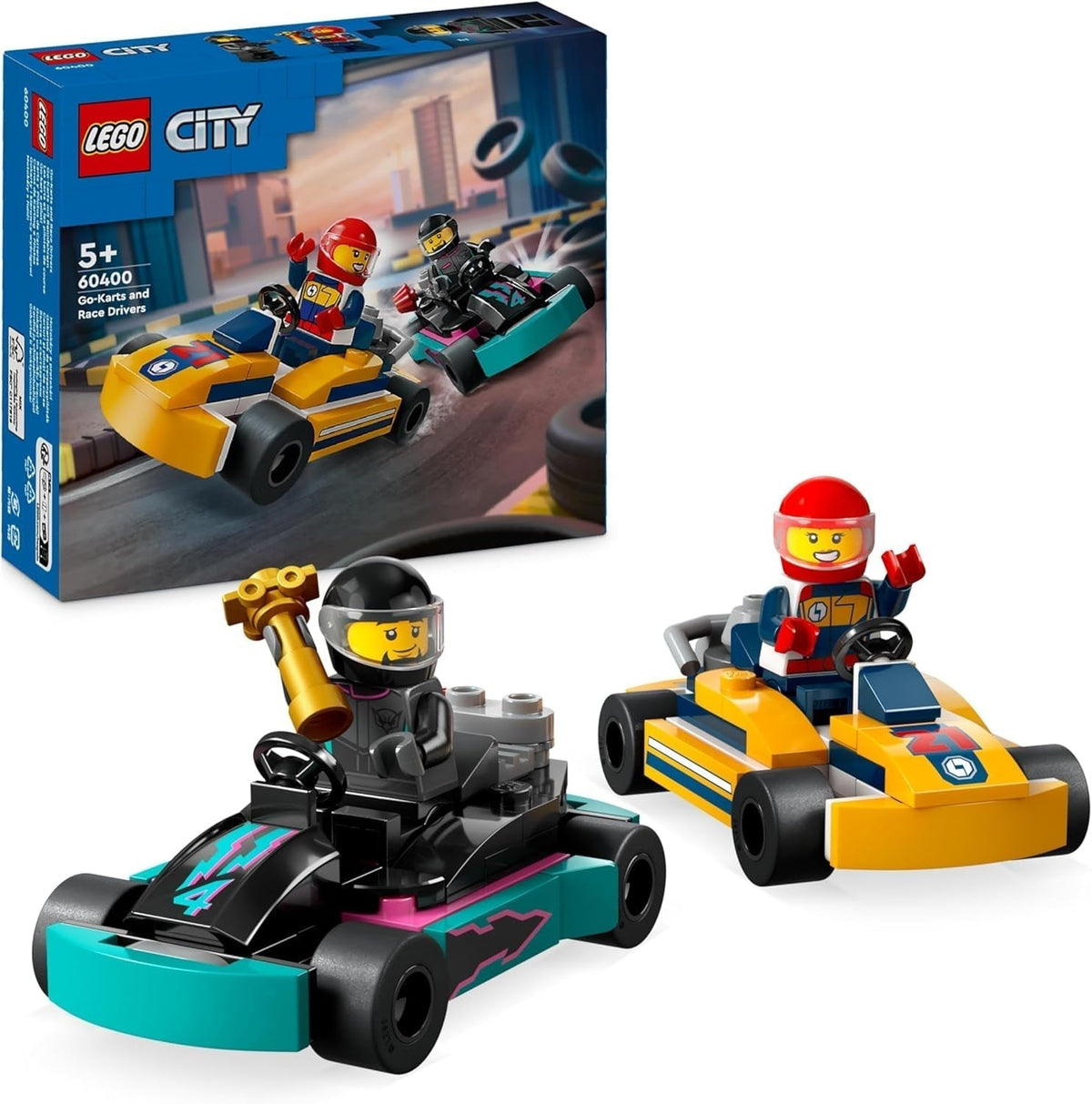 LEGO City Go-Karts con conductores, juego de 2 minifiguras de conductores y autos de carreras, autos de juguete para niños y niñas de 5 años, regalo divertido para niños 60400 Juegos de construcción Besuche den LEGO-Store Single
