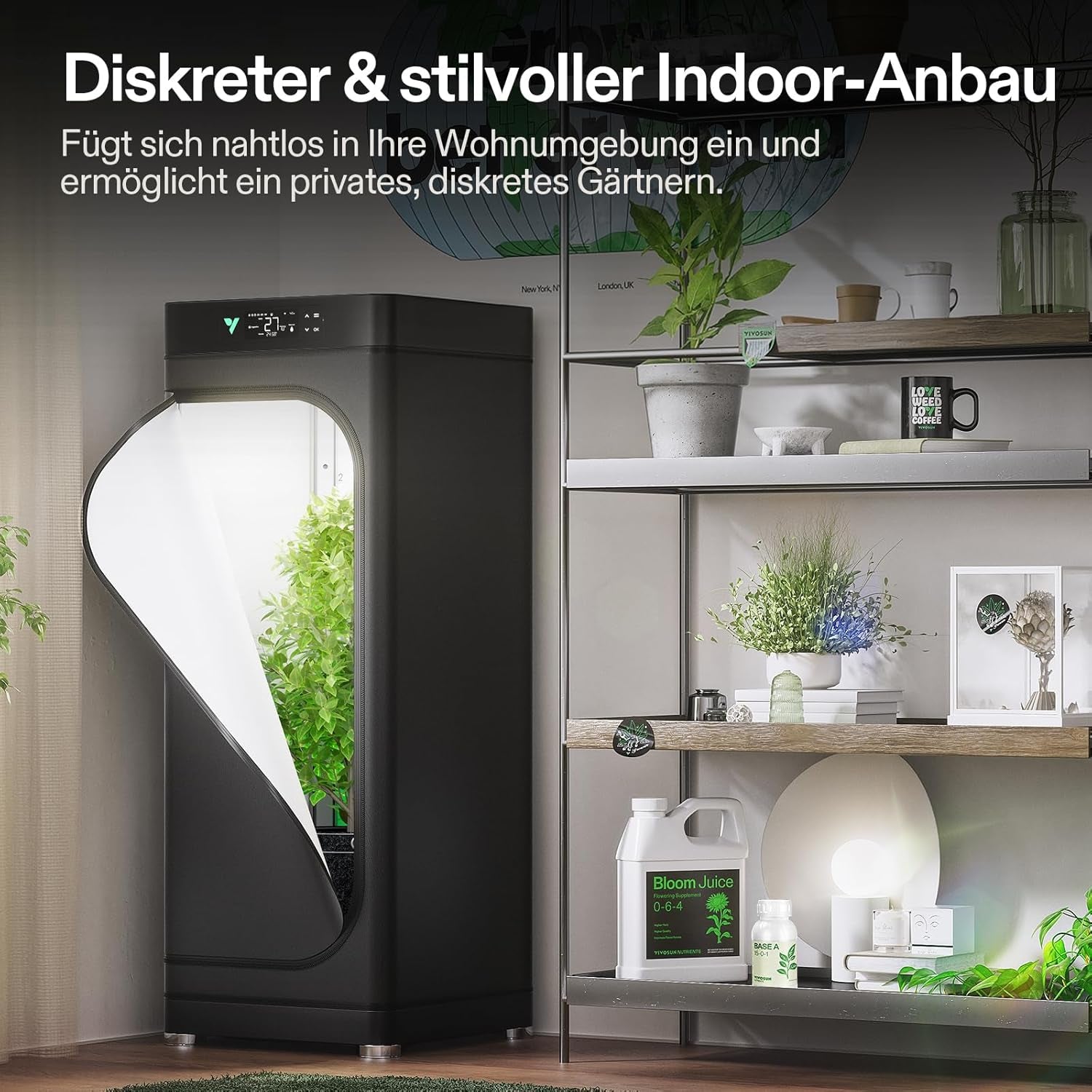 VGrow Caja de cultivo inteligente todo en uno, sistema profesional con lámpara de cultivo Samsung LM301H EVO, sistema avanzado de circulación y ventilación, riego, suministro de nutrientes para hidroponía de interior