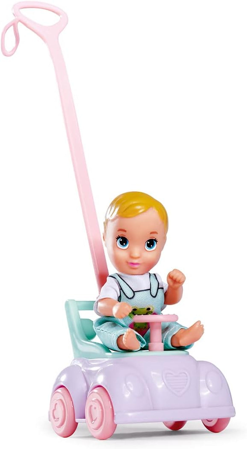 Simba 105733585 - Steffi Love Baby Car, Ankleidepuppe mit Kind, Laufauto, función 2 en 1, mit Handtasche und Babyzubehör, 12 Teile, 29cm Puppe, ab 3 Jahren