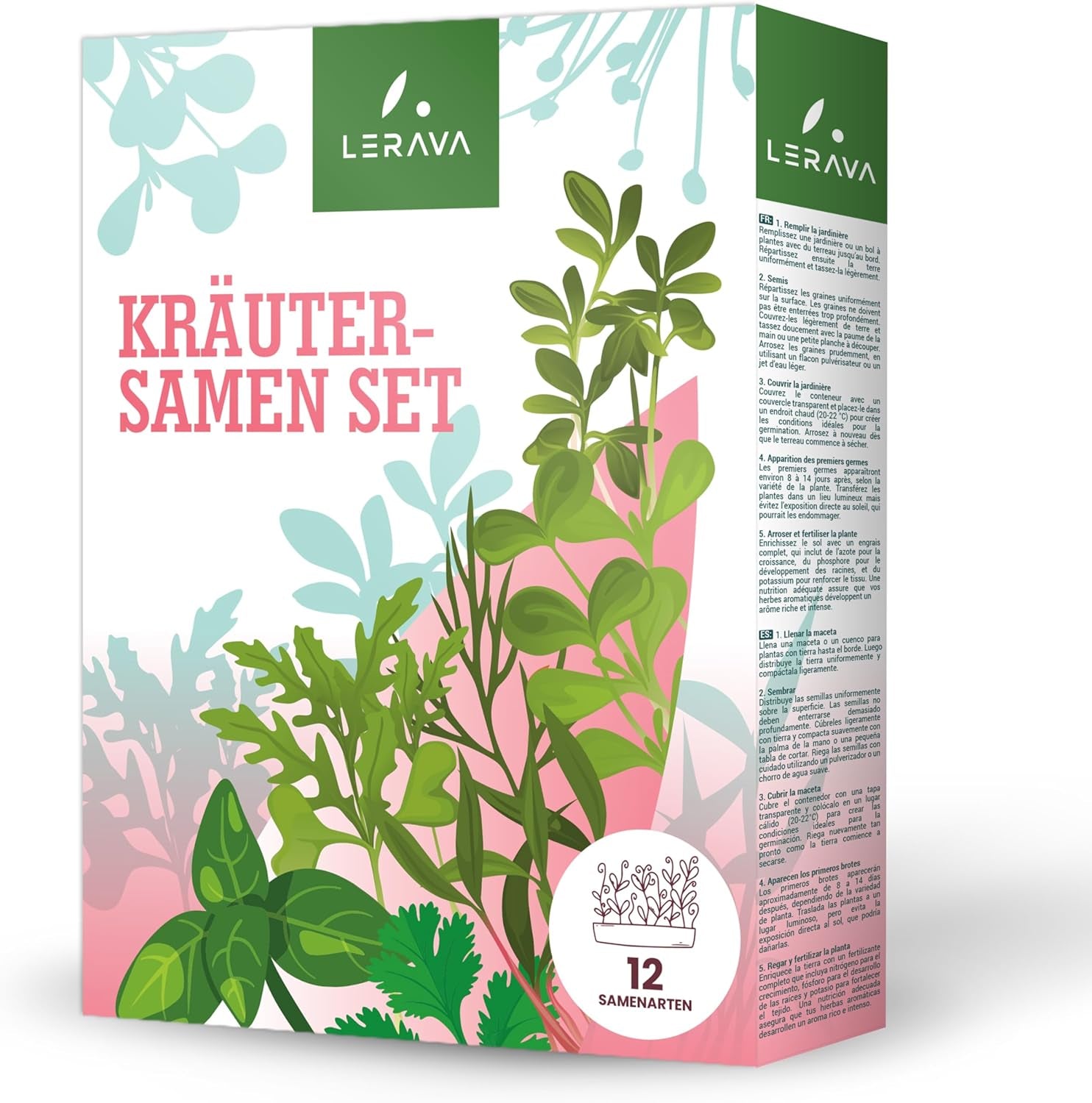 LERAVA Kräutersamen Set - 12 tipos: Basilikum Samen, Parsilie Samen, Koriander, Oregano & mehr - Saatgut für frische Kräuter im Garten oder Topf, Premium Samen für Küche & Balkon - Samen set, semillas