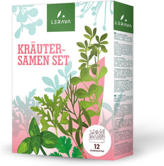 LERAVA Kräutersamen Set - 12 tipos: Basilikum Samen, Parsilie Samen, Koriander, Oregano & mehr - Saatgut für frische Kräuter im Garten oder Topf, Premium Samen für Küche & Balkon - Samen set, semillas