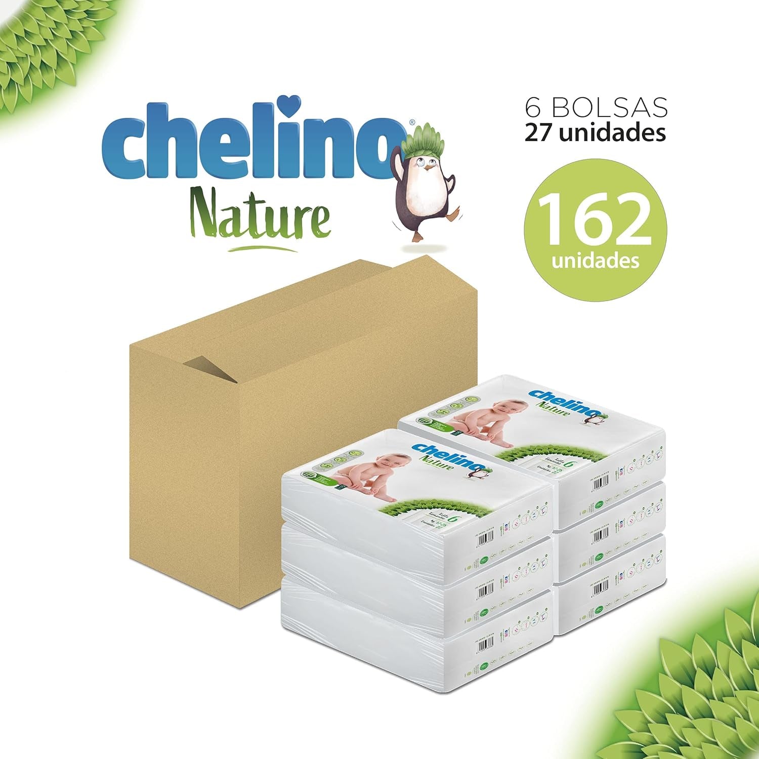 Pañal para bebé Nature, talla 6 (17-28 kg), 162 pañales