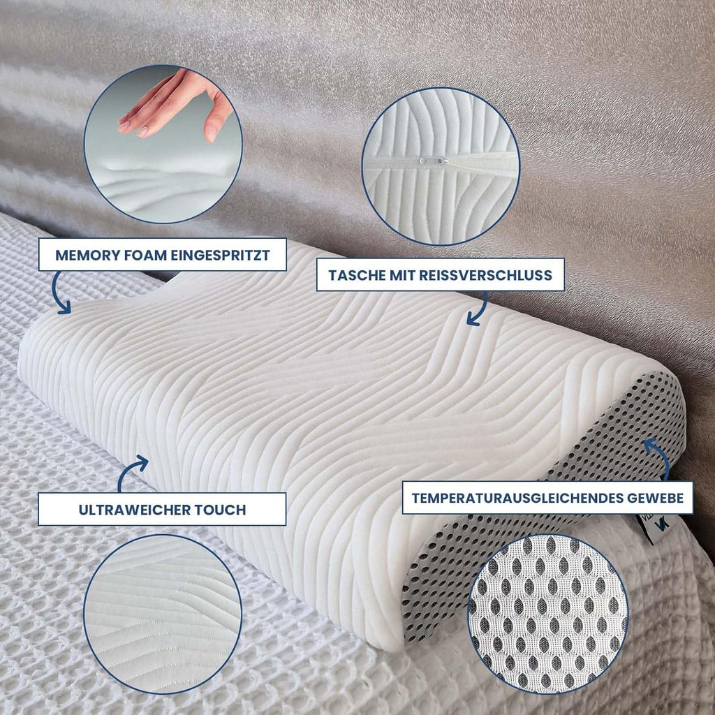 Valentia Medical - Pernă de sprijin pentru gât spumă de memorie, pernă ortopedică, pernă pentru dureri de gât, pernă din spumă de memorie, pernă pentru gât, capac lavabil ultra-moale Perne ortopedice cervicale Naty Shop