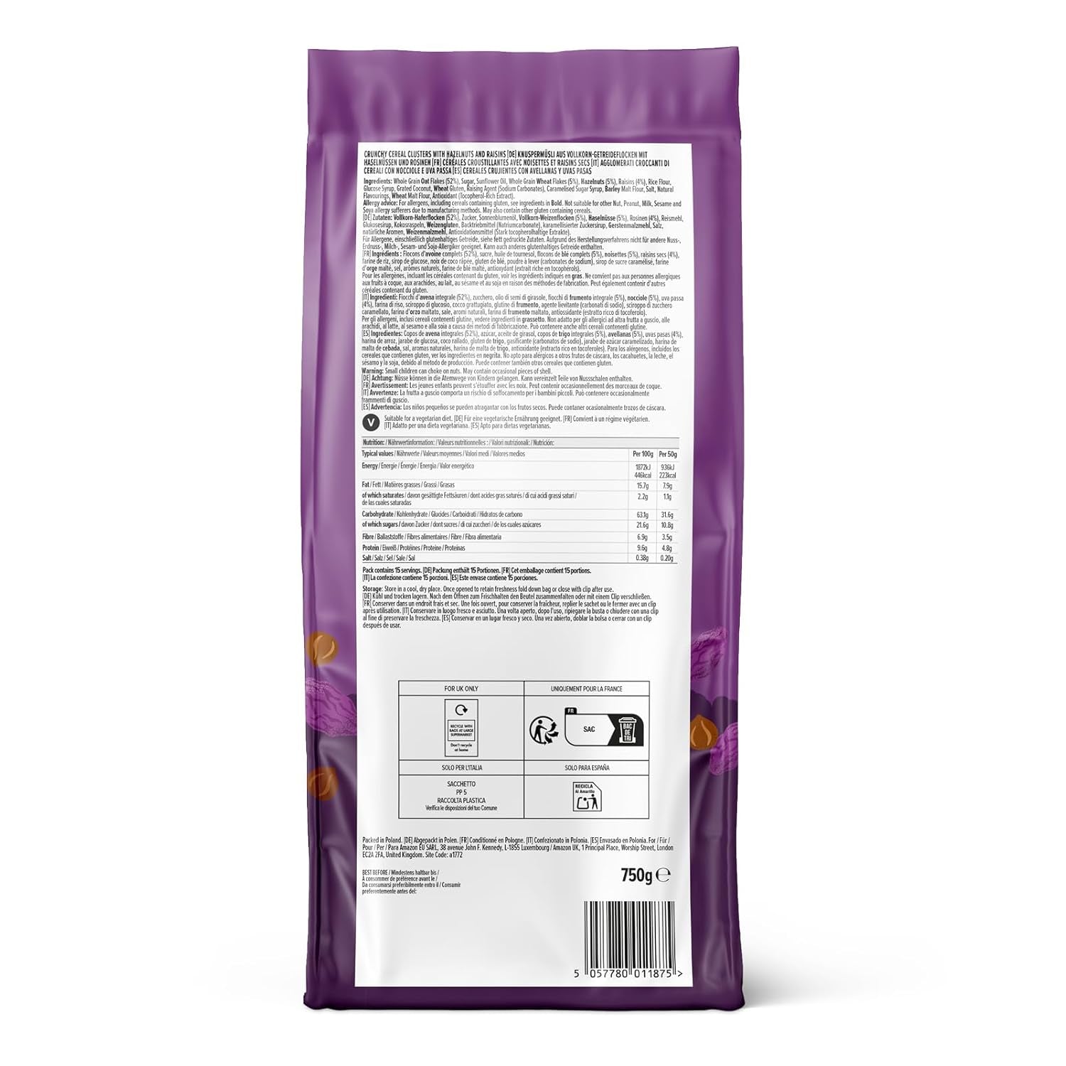 Muesli crujiente con frutas y frutos secos del Amazonas, 750 g