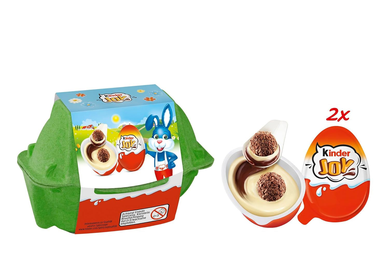 Kinder Joy pack de 2 - La mitad con deliciosa crema de leche y cacao y bolitas crujientes, y la otra mitad con una gran sorpresa - Chocolate de Pascua, dulces de Pascua - Regalo de Pascua - 40g