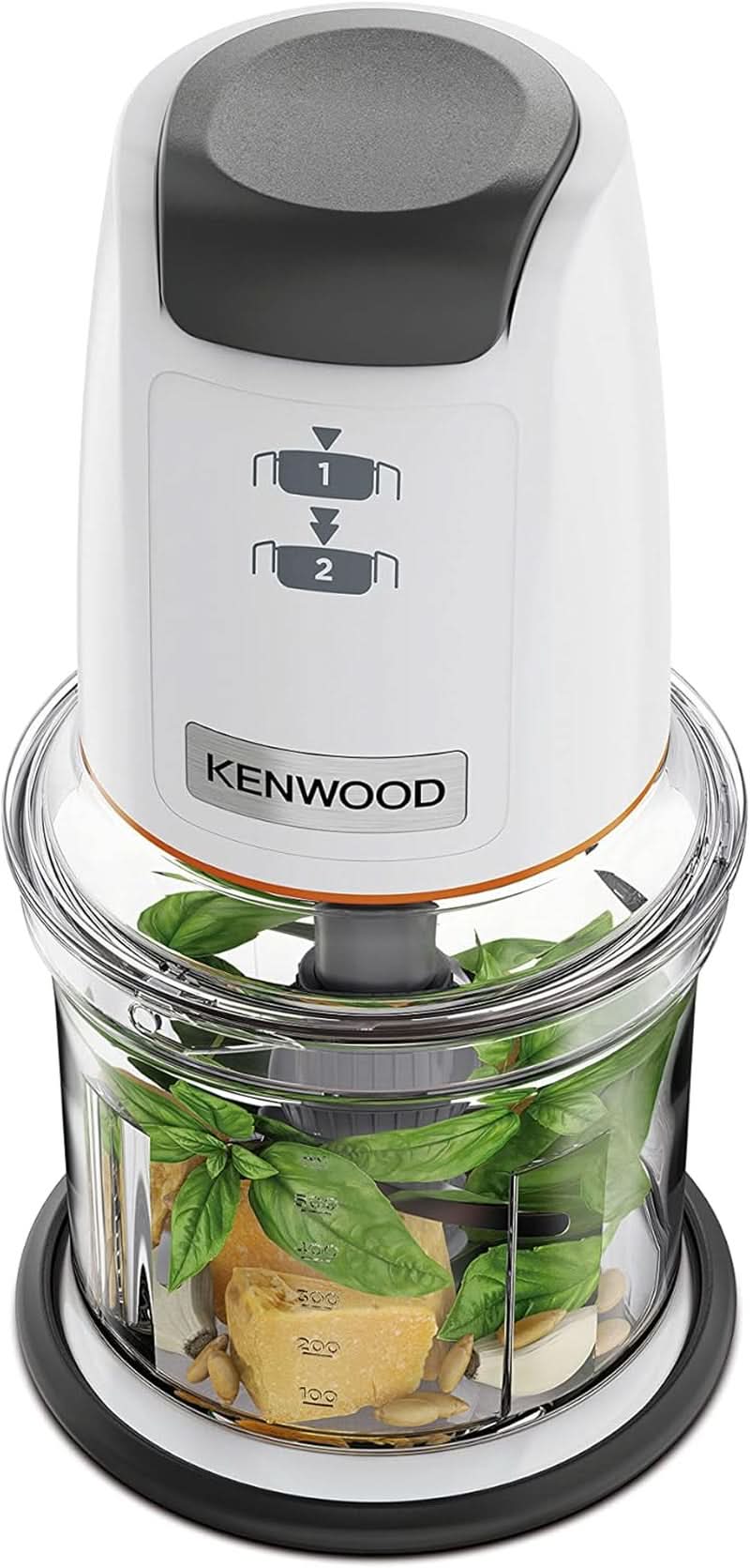 Kenwood Easychop CHP61.000WH, Zerkleinerer Mit Vier Klingen, Schüssel 0,5 L, Druckantrieb, 2 Geschwindigkeiten, Rutschfester Ring, Spülmaschinenfest, Eisbrecher, 500 W, Weiß Bucatarie Naty Shop