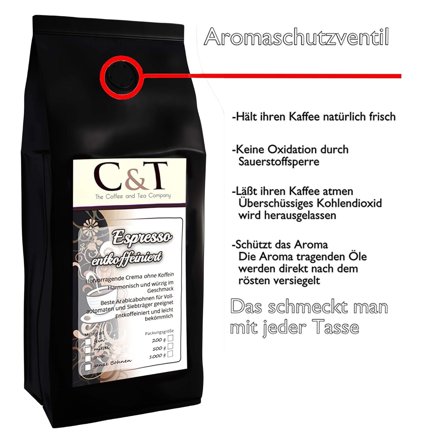 Kaffeebohnen Entkoffeiniert -  CREMA - 1000g Fein Gemahlen - für Espressokocher, Espressomaschine, Percolator - Schonend Gerösteter Bohnen-Kaffee Säurearm Ohne Koffein Blend