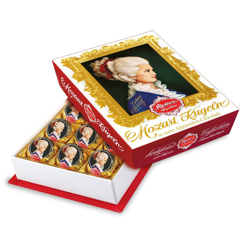 Reber Bolitas Mozart con chocolate negro, pack de 6 con mazapán y turrón, vegano - 1 x 120 g