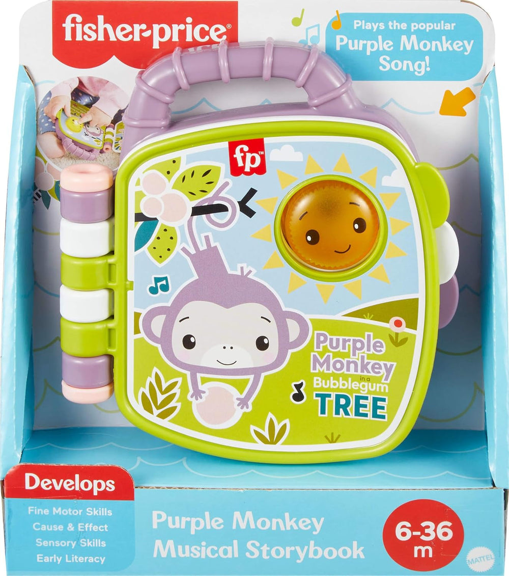 Fisher-Price Baby Toy Purple Monkey Musical Storybook cu lumini și sunete pentru sugari și copii de 6+ luni Jucarii Bebe Naty Shop