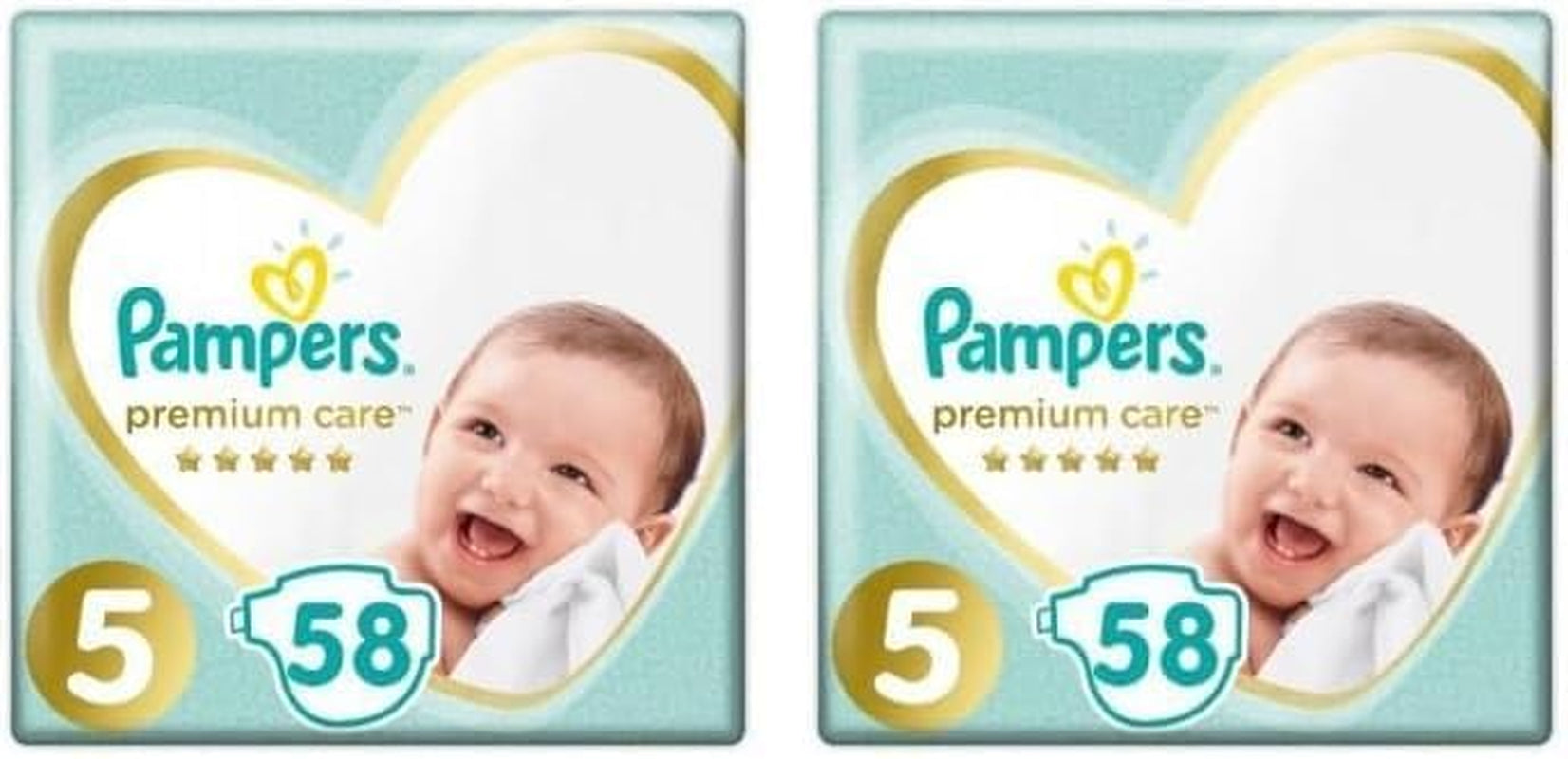 Pañales Pampers talla 5 (11-16 kg), pañales de cuidado premium, 58 piezas, comodidad y protección óptimas para pieles sensibles de Pampers