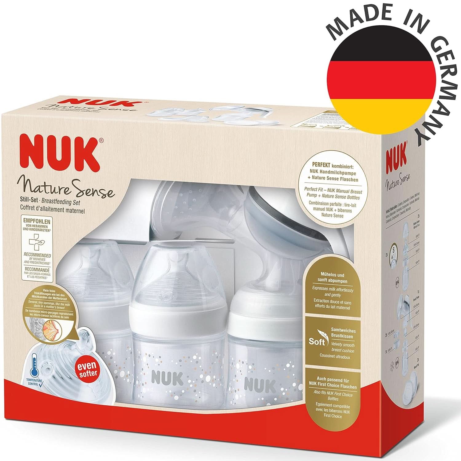 Extractor de leche manual NUK Nature Sense | Set de lactancia con extractor de leche manual, biberones y discos de lactancia Ultra Dry Comfort | 6 piezas Alimentación Bebé y Accesorios Lactancia Naty Shop