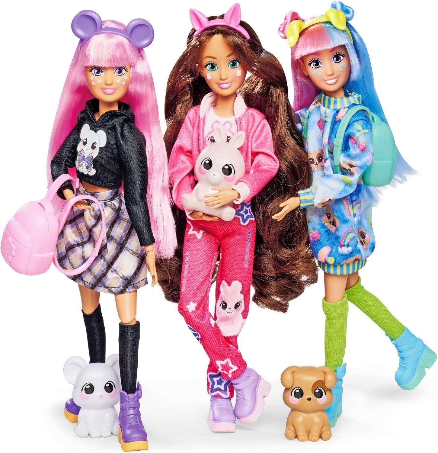 Simba 105953975 - Păpușă Kawaii Hi Dress-Up Lucy (26 cm) - Păpușă la modă articulată pentru coafat, Păpușă cu păr lung, iepure și accesorii, jucărie pentru copii de 4 ani și peste
