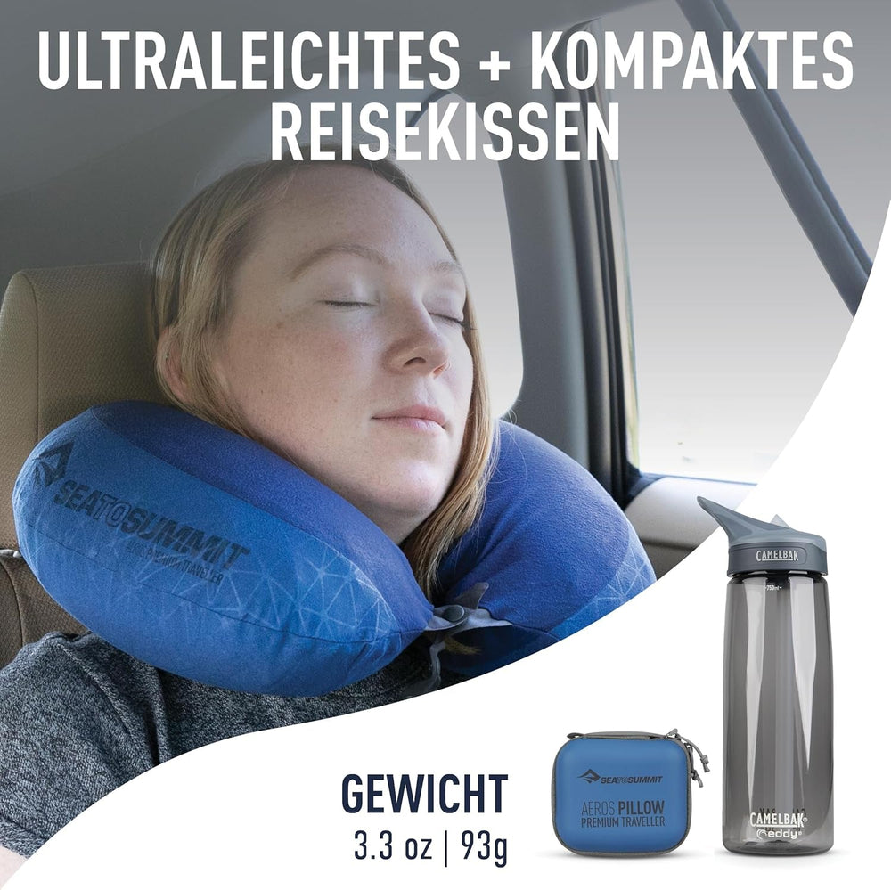 Sea to Summit - Pernă de susținere lombară Aeros Premium - Pernă de susținere gonflabilă - Alinare spate - Material poliester 50D - Geantă de călătorie compactă - Serviciu, călătorii și excursii cu mașina - Albastru marin - 93 g