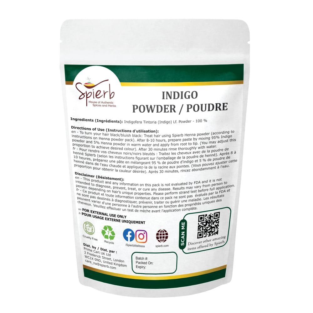 Indigo pulbere (250 Gm / 8.8 oz / 0.55 Lbs) pentru păr pentru utilizare cu pulbere de henna pentru a vopsi părul negru - 100% pur Natural Indigofera tinctoria frunze pulbere vopsea de păr Vopsea pentru par Naty Shop