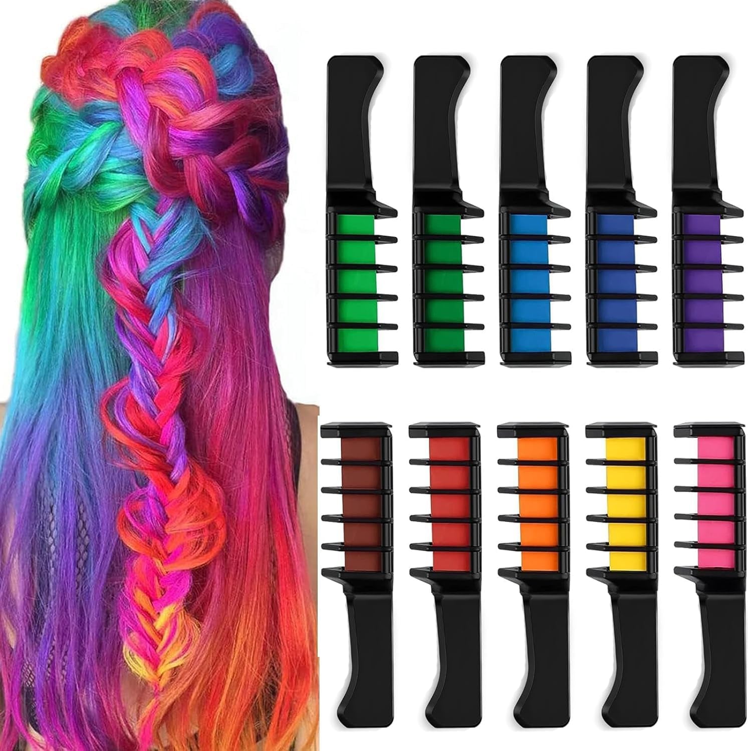 Kalolary 10PCS Pieptene cu cretă pentru păr, vopsea temporară pentru păr Pieptene cu cretă pentru păr lavabil Culoare non-toxică pentru fete DIY Cosplay Carnaval Crăciun Valentine's Day Petreceri aniversare Vopsea pentru par Naty Shop Titlu implicit