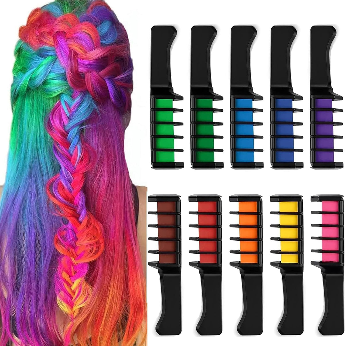Kalolary 10PCS Pieptene cu cretă pentru păr, vopsea temporară pentru păr Pieptene cu cretă pentru păr lavabil Culoare non-toxică pentru fete DIY Cosplay Carnaval Crăciun Valentine's Day Petreceri aniversare Vopsea pentru par Naty Shop Titlu implicit