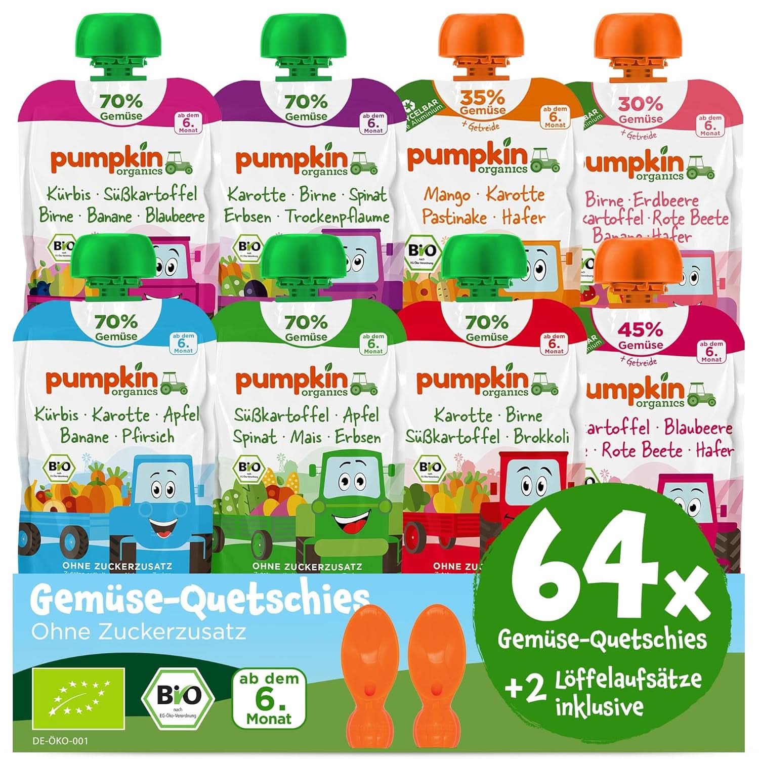 Pumpkin Organics 24Pack, puré de verduras ecológico, sin azúcares añadidos, para bebés a partir de 6 meses, 24 x 100 gramos Madre e Hijo Naty Shop 64 x 100 gramos