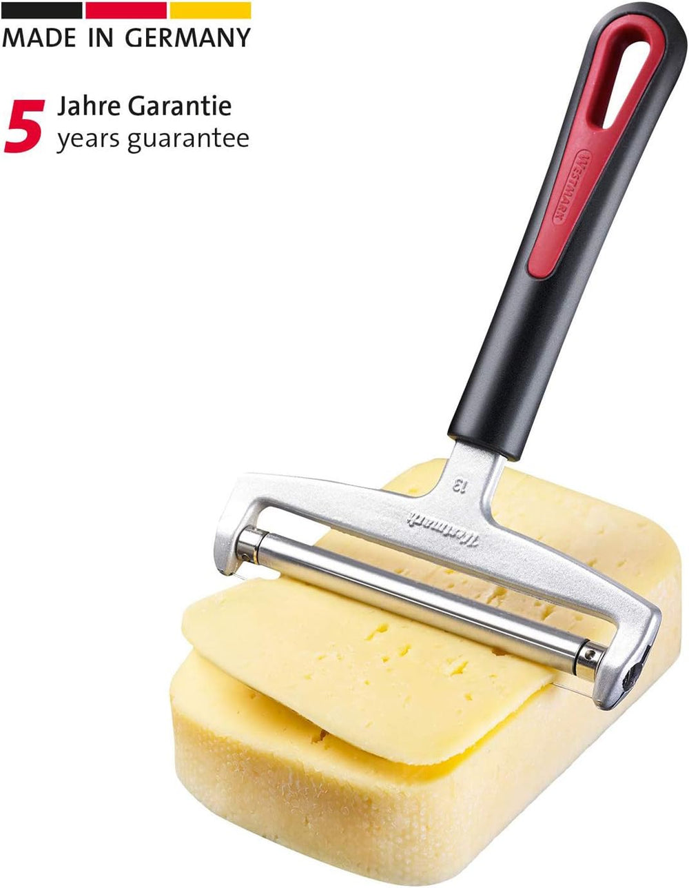 Westmark Käseschneider mit Rolle und auswechselbarem Schneiddraht, Schnittstärke variable, Breite: 12 cm, Rostfreier Edelstahl/Aluminio/Kunststoff, Negro/Rojo, 29272260, 17 x 12 x 2 cm