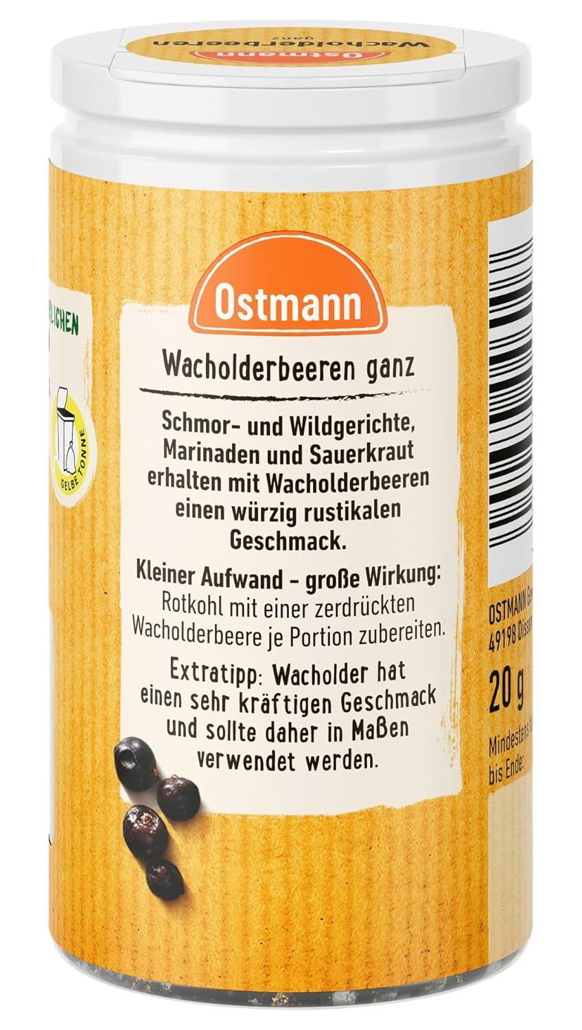 Ostmann Gewürze - Wacholderbeeren ganz | Ideal para condimentar chucrut y platos de caza 20 g en Der Streudose