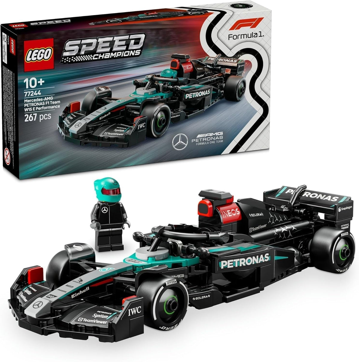 LEGO Speed Champions Coche de carreras Mercedes-Amg F1 W15 - Minifigura de juguete de Fórmula 1 - Modelo de coche para coleccionar y construir - Regalo para niños y niñas mayores de 10 años o fanáticos adultos 77244 Juegos de construcción Besuche den LEGO-Store Mercedes-Amg F1 W15 Coche de carreras 77244