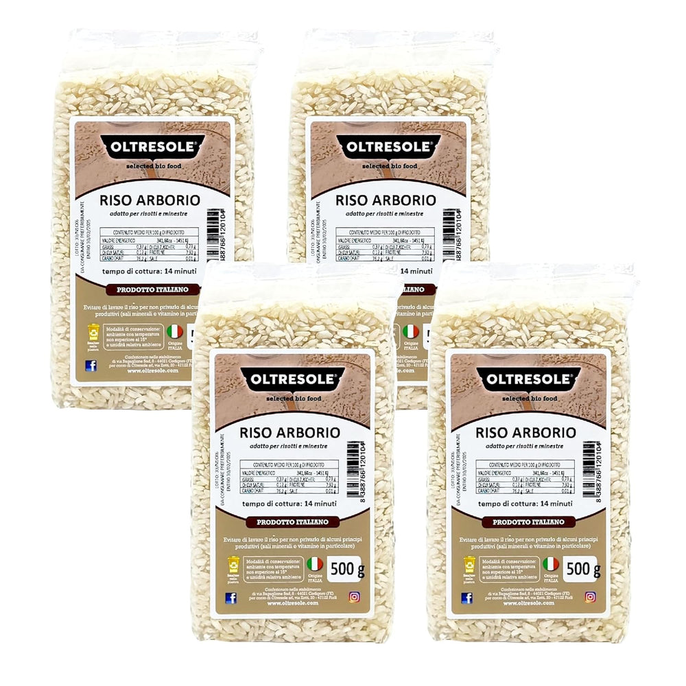 Arroz Arborio Italiano Artesanal, arroz de grano grande y con almidón, ideal para sopas, risottos y ensaladas de arroz, envasado al vacío en 2 bolsas de 1kg