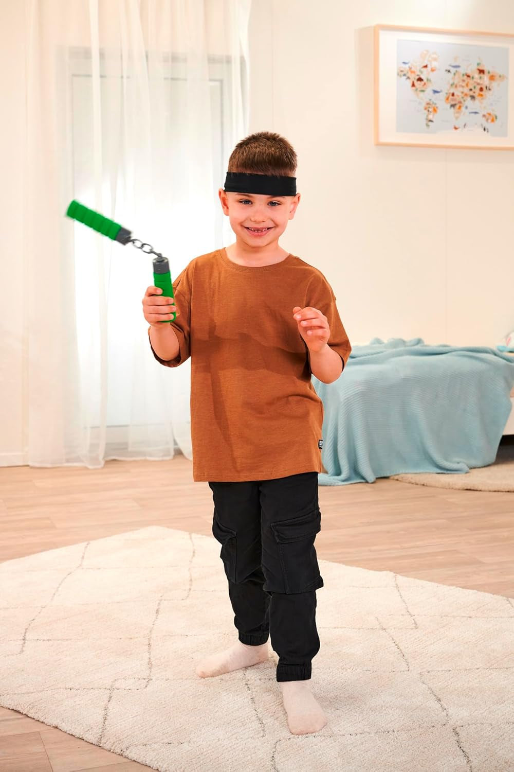 Next Ninja Nunchaku, sunet, mâner învelit în material moale, 13cm, jucărie de rol, de la 3 ani, verde Action figures Naty Shop