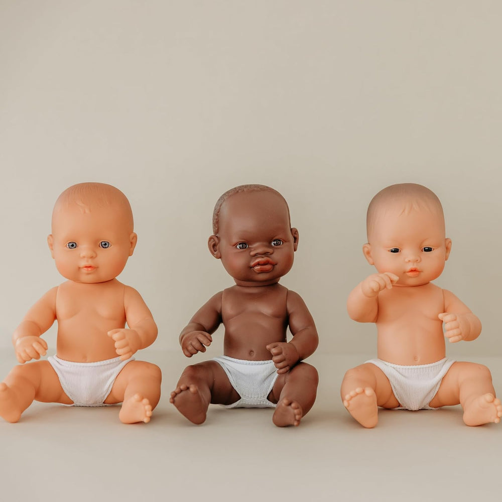Păpușă Miniland Baby, băiat african, 32 cm, anatomic corect