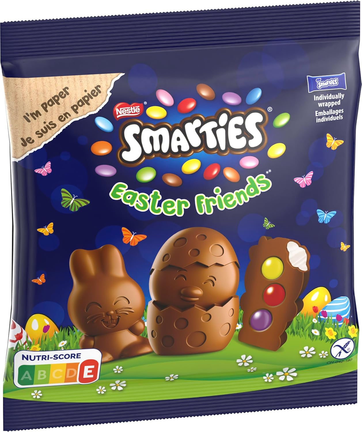 NESTLÉ SMARTIES Easter Friends, figuritas temáticas de Pascua, hechas de fino chocolate con leche con relleno cremoso y mini lentejas de colores con chocolate SMARTIES, 1 paquete (1 x 65 g)
