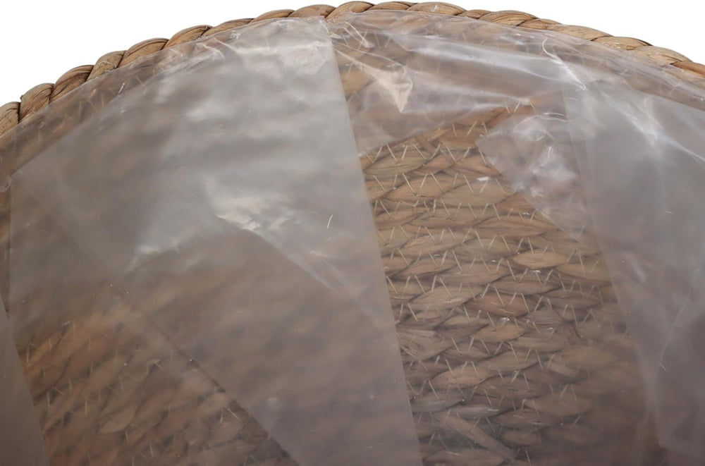 Ghiveci de flori Relaxdays, Set de 3, Stuf, Ghivece de plante cu folie, 3 dimensiuni, Stil Boho, Ghivece rotunde, Natural