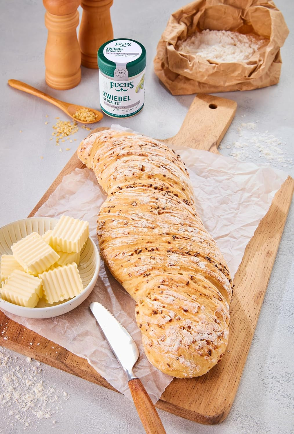 Fuchs Gewürze - Zwiebel getostat - Zwiebeln für Dips, Schmorgerichte oder Hamburger finamente picado - Ingredientes naturales - 55 g en wiederverwendbarer, recyclebarer Dosis