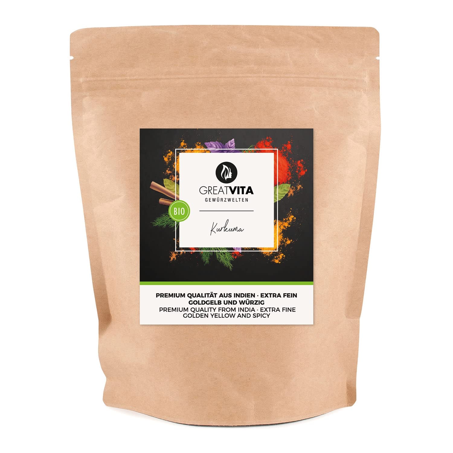 GreatVita Bio Cúrcuma en polvo, 1000 g finamente molida, 100 por ciento natural