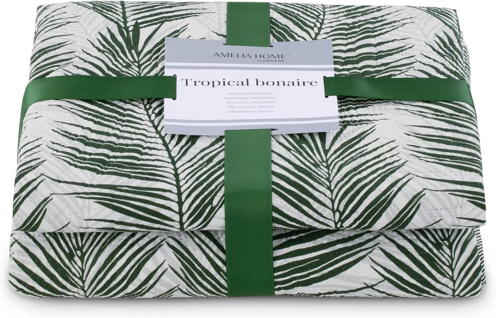 Ameliahome Colcha Colcha 170X210 Cm Colcha De Doble Cara De Fácil Cuidado Estampado De Plantas Verde Blanco Tropical Bonaire Camas y Mantas Besuche den AmeliaHome-Store