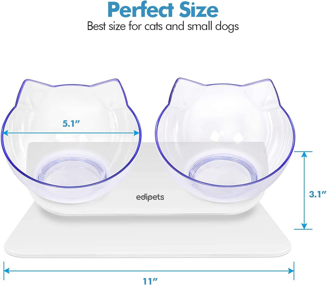 Edipets, Katzennapf erhöht, Einzel oder Doppel, Antischlingnapf, Erhöchte, für Hund und Katze (Transparente)