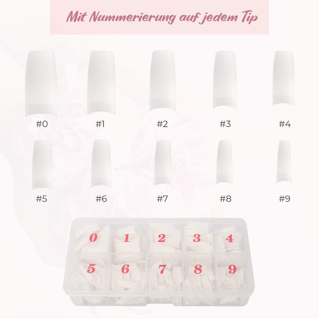 ® Unghii artificiale pentru lipire 500 bucăți Unghii false - Unghii stabile pentru unghii cu gel - Unghii cu calitate de studio (culoare naturală)