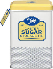 Cutie de depozitare Tala Originals, metalică, design retro în galben și crem, poate conține un plic întreg de zahăr pudră