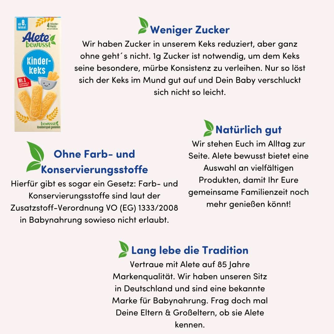 Alete, Galletas para niños, a partir del 8º mes, con mantequilla de trigo, 180 g Madre e Niño Naty Shop