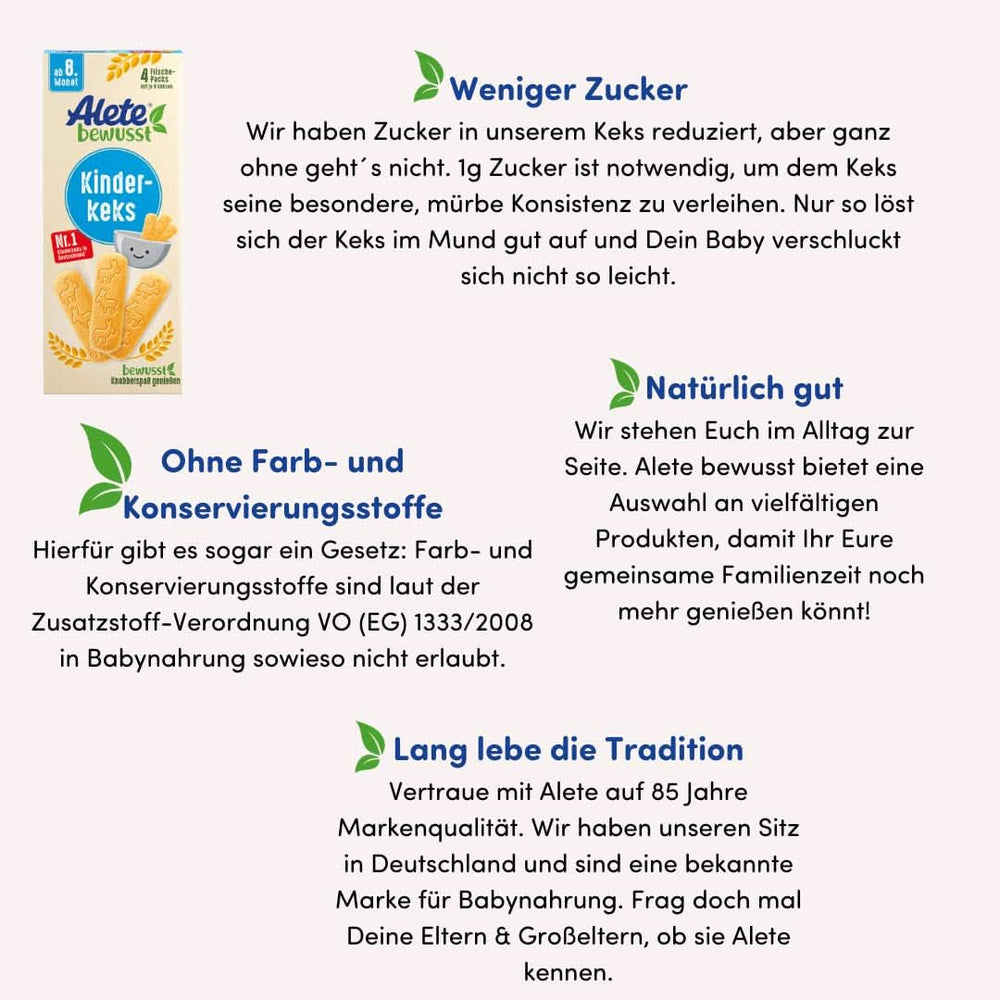 Alete, Galletas para niños, a partir del 8º mes, con mantequilla de trigo, 180 g Madre e Niño Naty Shop