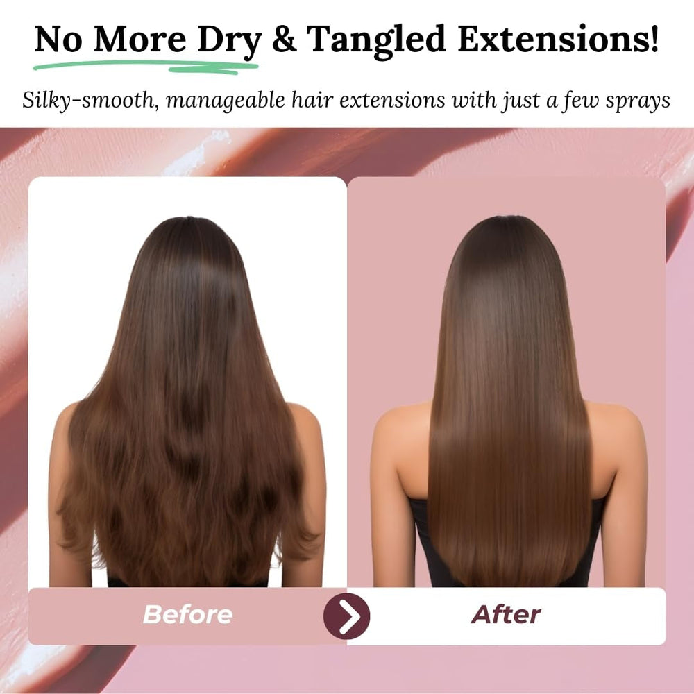 Spray cu 2 faze pentru îngrijirea extensiilor de păr uman | keratină, colagen și B5 extrem de concentrate | protecție și strălucire pentru extensiile de bandă din păr uman | ideal pentru extensii de păr uman și împletituri din păr uman | 2-pack Produse pentru descurcarea părului Naty Shop