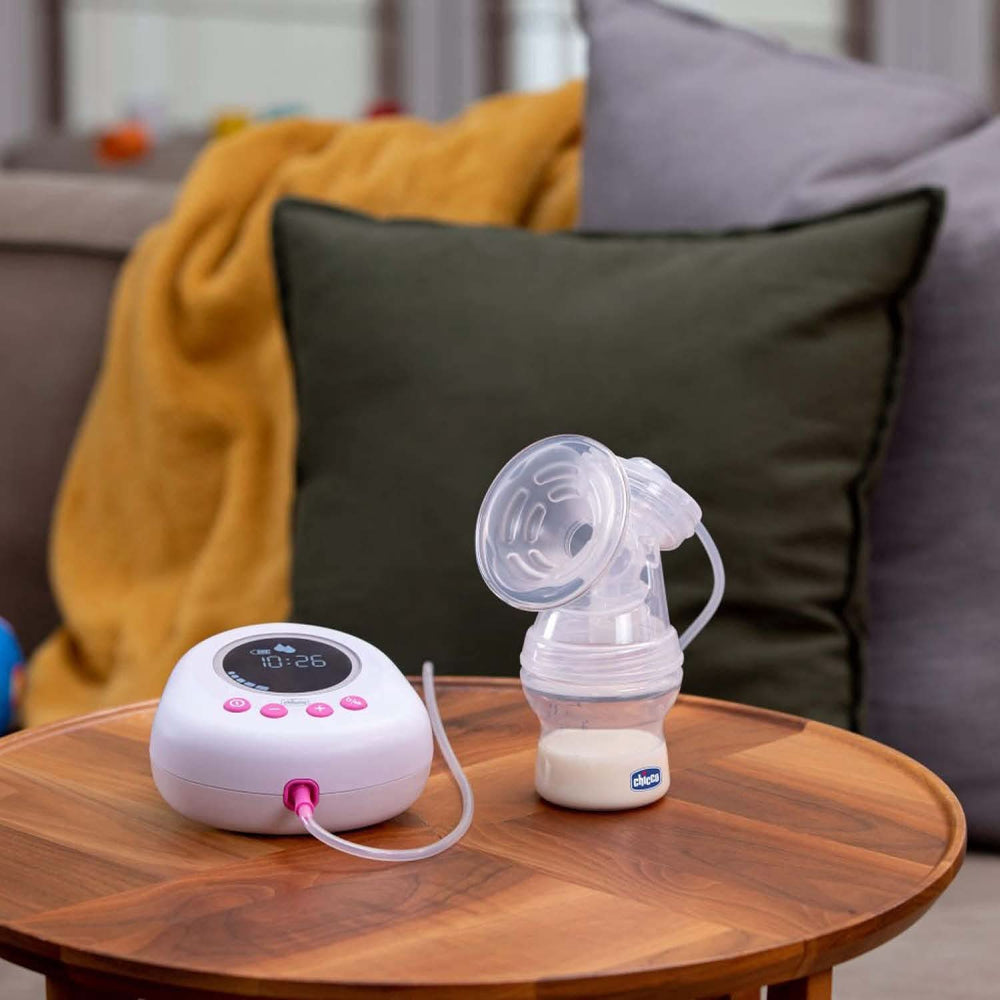 Chicco Sacaleches eléctrico con fases de estimulación y extracción, 10 niveles de intensidad, cómodo y rápido, forma ergonómica, con tetina inclinada y tapón hermético, blanco, 150 ml Accesorios Alimentación y Lactancia Bebe Naty Shop