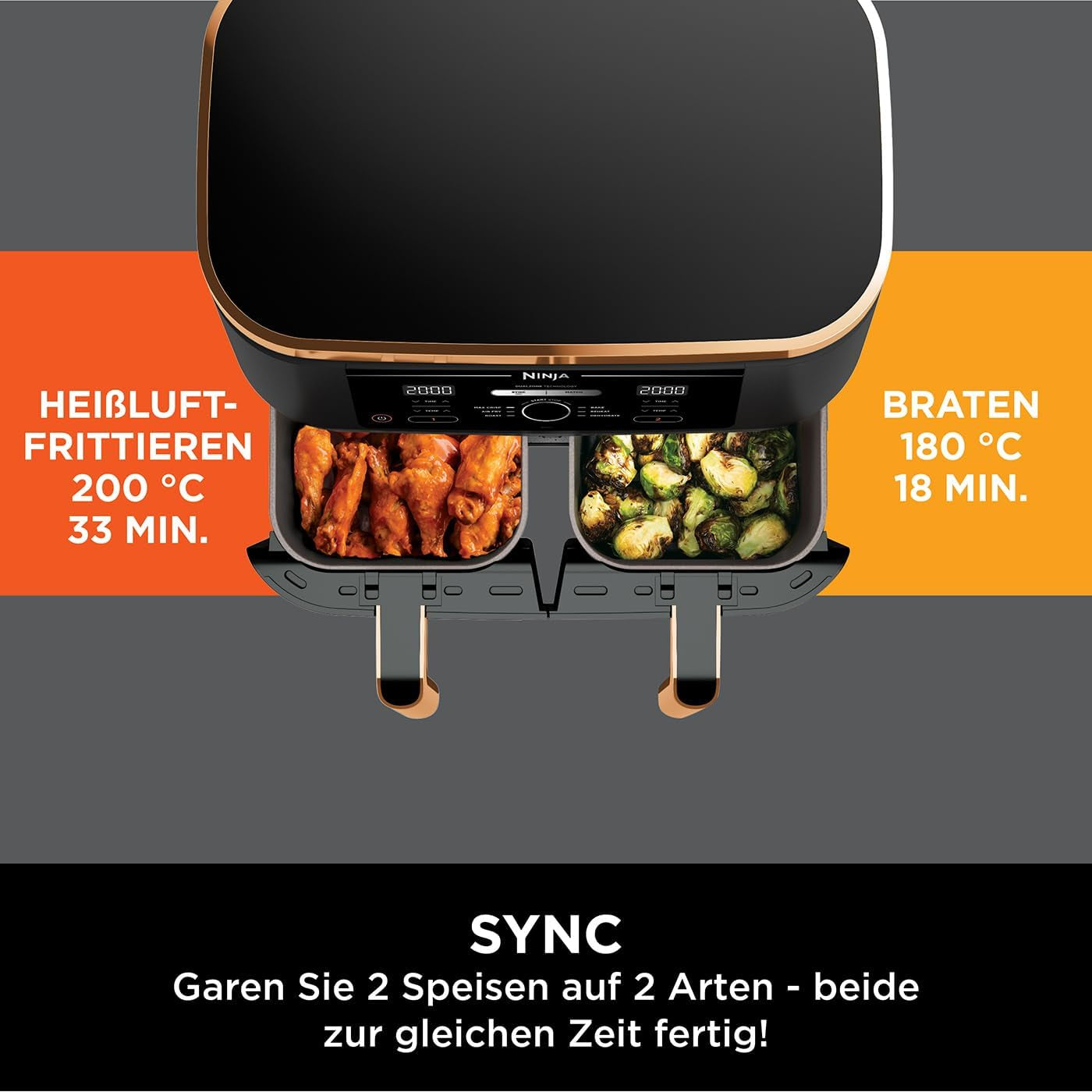 Ninja Foodi AF400EUCP MAX Freidora de Aire Doble Zona, Airfryer 9,5L, 2 Compartimentos, con Pinzas, Recubrimiento Antiadherente Electrodomésticos Naty Shop