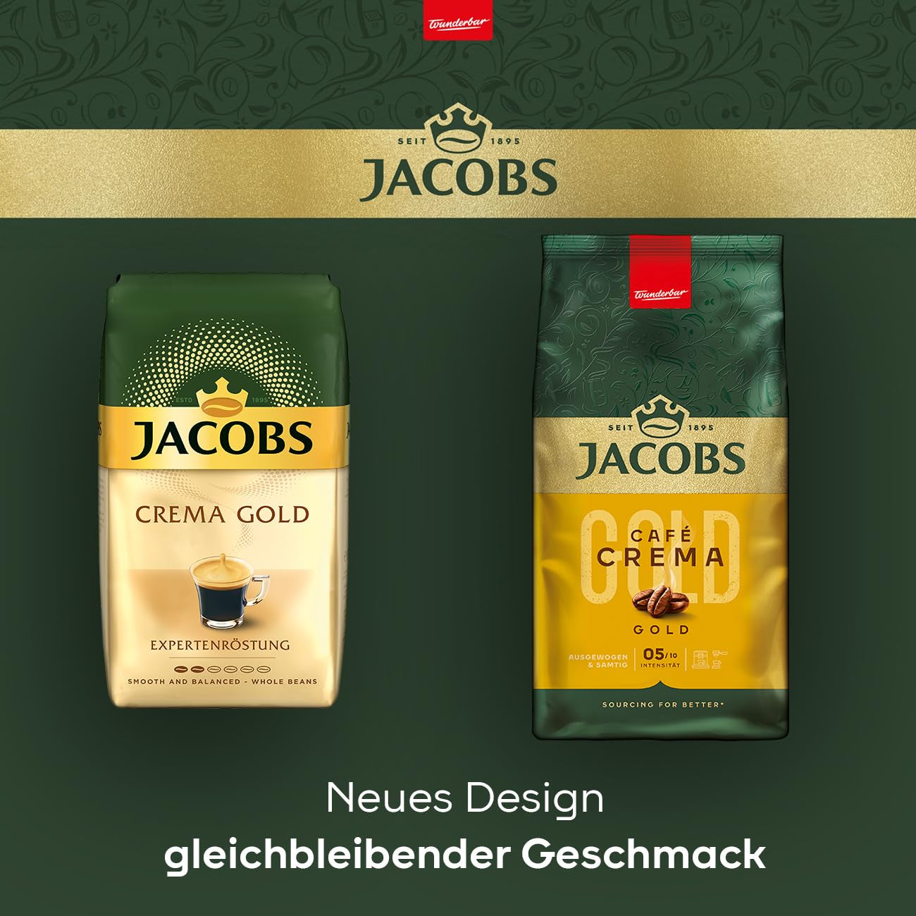 Jacobs Kaffeebohnen Café Crema Gold, vollmundig & fruchtig, geröstet in Bremen, Intensität 5/10, Kaffee ganze Bohnen, 1 kg