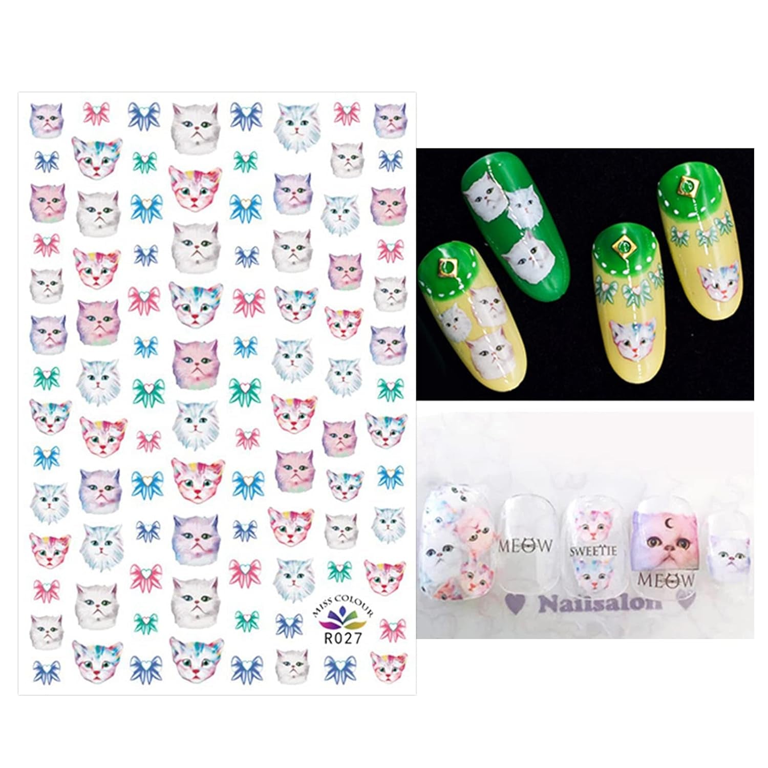 JMEOWIO Nagelsticker Tierische 8 Blatt Nail Art Sticker Selbstklebend Nagelaufkleber Katze Niedlich Dekoration Nageldesign Zubehör