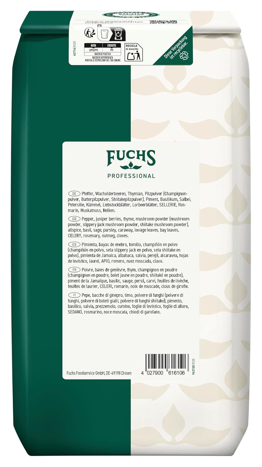Fuchs Professional - Wildgewürz | Zum Würzen von allerre Wildgerichten und dunklen Saucen | Calidad profesional para grandes empresas gastronómicas y gastronómicas | Bolsa reciclable de 1 kg.