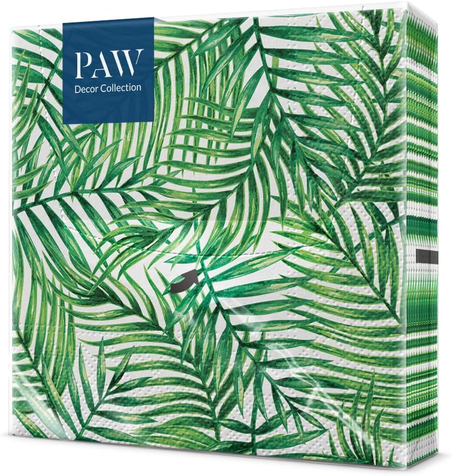 PAW - Șervețele 3 straturi (33 X 33 Cm) I 20 bucăți I Perfect pentru zile de naștere, petreceri, nunți, comuniuni și sărbători I Decor de masă Șervețele de hârtie elegante - Eucalipt auriu I Eucalipt auriu