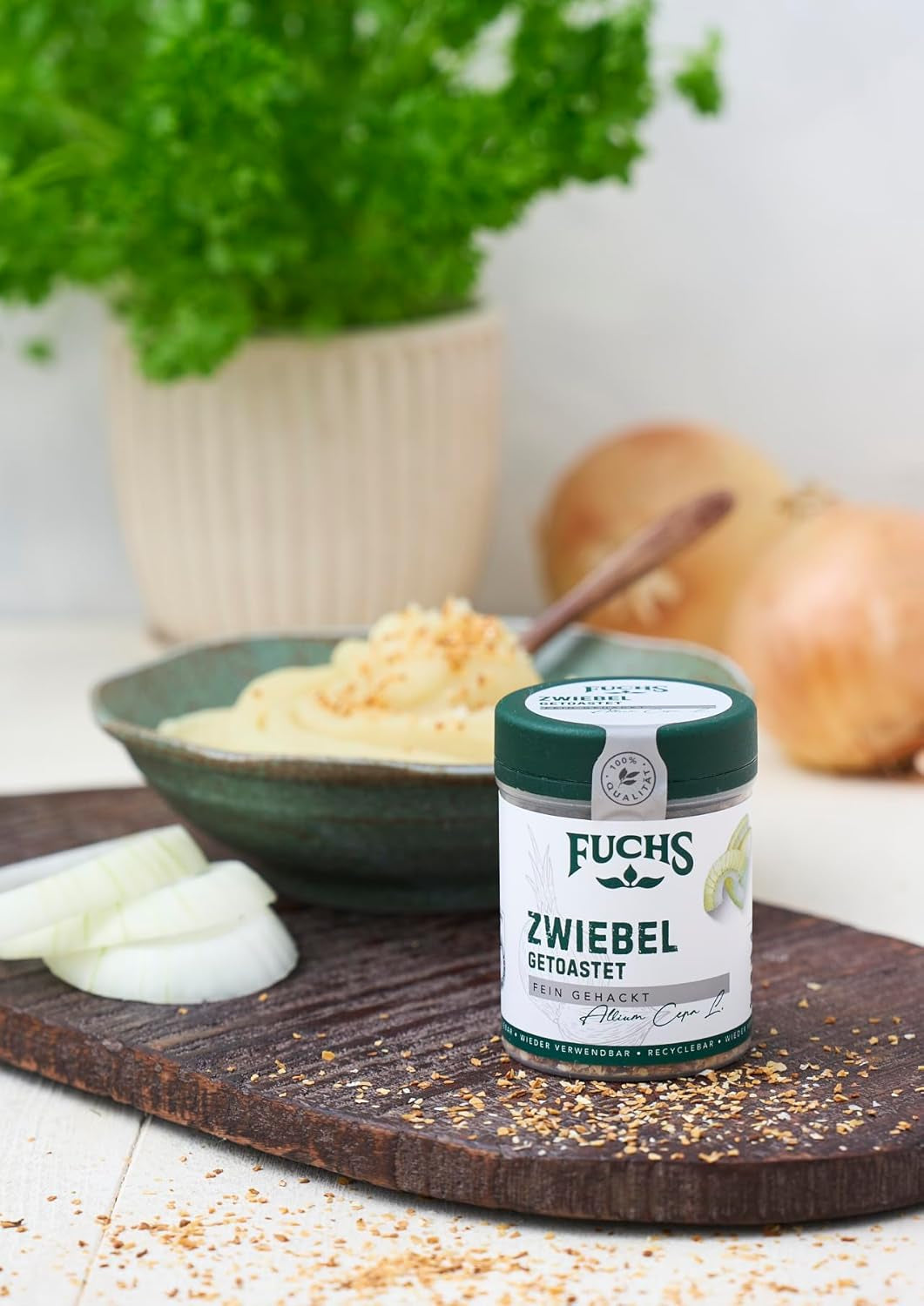 Fuchs Gewürze - Zwiebel getostat - Zwiebeln für Dips, Schmorgerichte oder Hamburger finamente picado - Ingredientes naturales - 55 g en wiederverwendbarer, recyclebarer Dosis